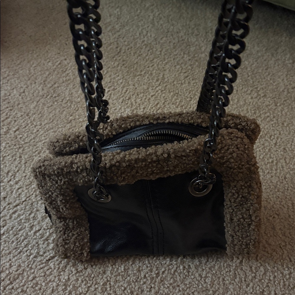 Black & Brown Women's Bag from Zara shearling border faux leather purse. - Picture 2 of 3